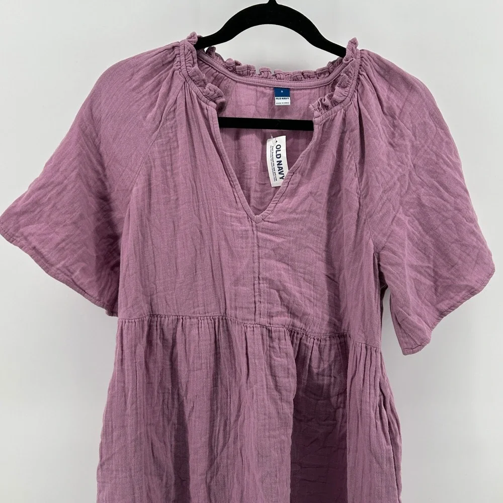 Old Navy Cotton Gauze Babydoll Mini Swing Dress Dusty Rose Lilac Small NWT Boho‎